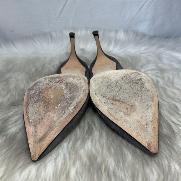 Sergio Rossi‎ Godiva Grey Suede High Heel Mules Sz 38.5/7 - Picture 6 of 8
